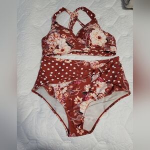 Floral and Polka Dot Bikini Set